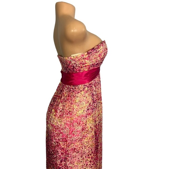 BCBGMaxazria Metallic Silk Kai Begonia Sleeveless Pink Maxi Dress - Picture 5 of 11